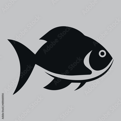 black icon of a fish. Silhouette. Vector on gray background.