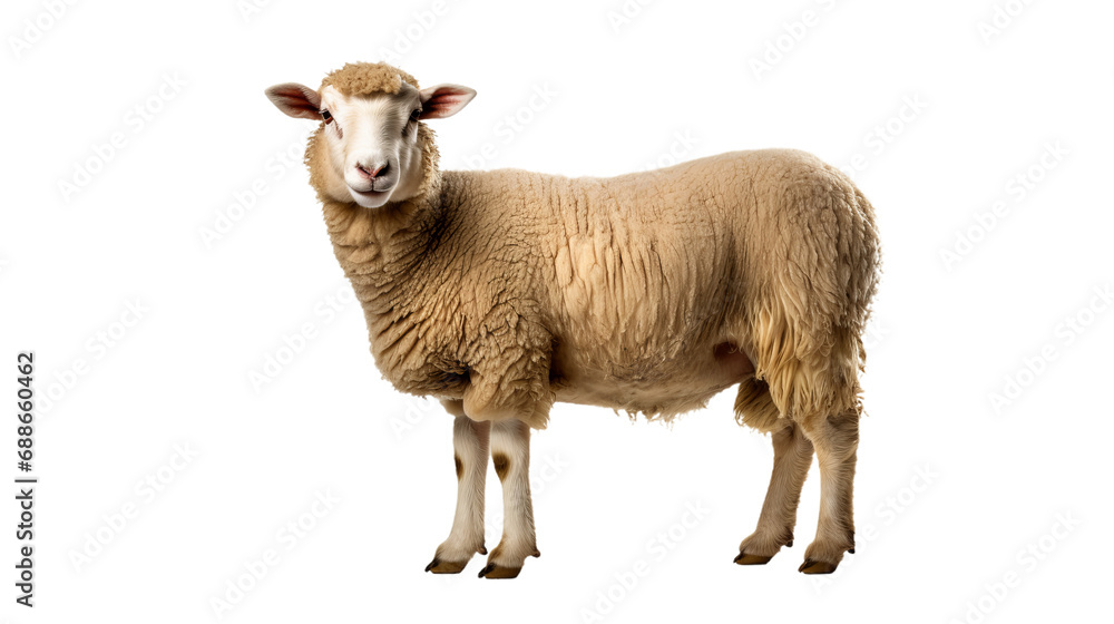 A sheep standing on a isolated on transparent or white background A sheep standing on a isolated on transparent or white background