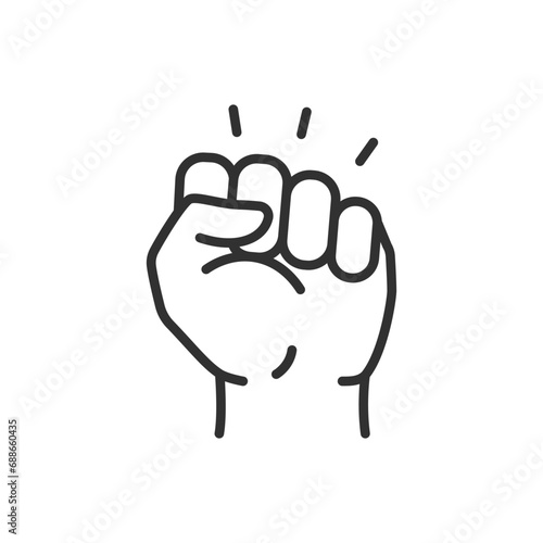 fist up, linear icon, protest. Line with editable stroke