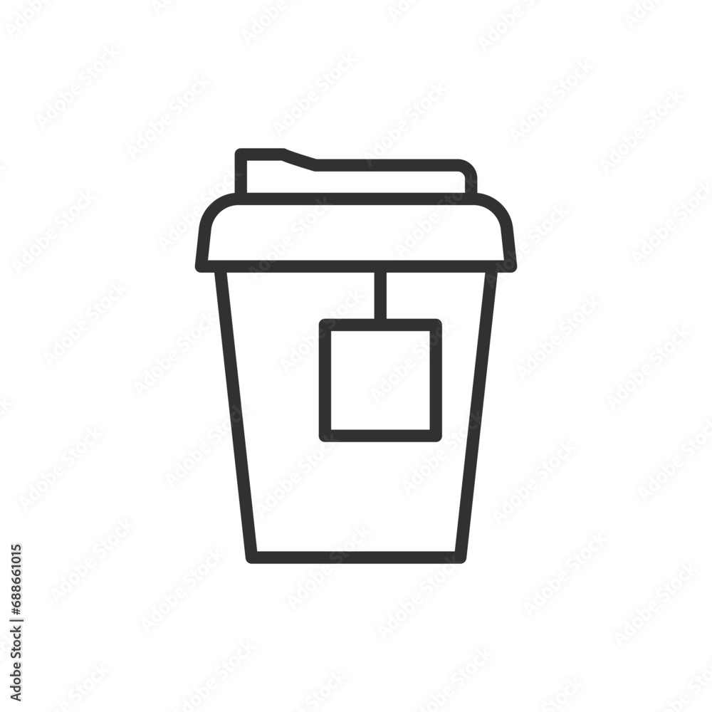 Paper cup with tea bag, linear icon. Line with editable stroke Paper cup with tea bag, linear icon. Line with editable stroke
