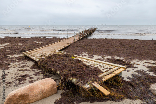 Canvas Print Damaged pier after flood storm in Vallensbaek Denmark 20 October 2023 Koge bugt,