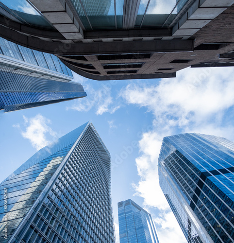 City Of London- upward view of skyscraper office buildings on Bishopsgate