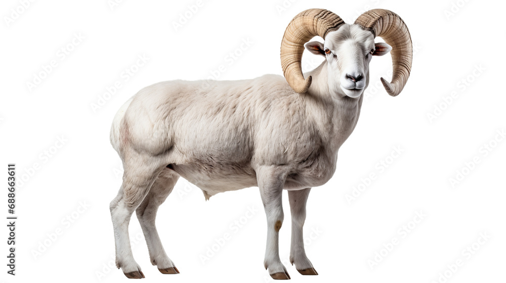 A white ram with horns, isolated on transparent or white background A white ram with horns, isolated on transparent or white background