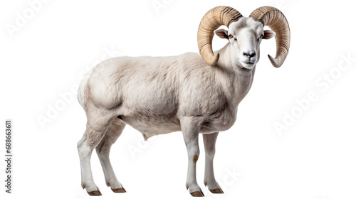 A white ram with horns, isolated on transparent or white background