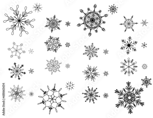 雪の結晶手描きイラストセット