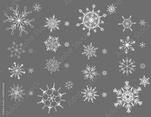 雪の結晶手描きイラストセット