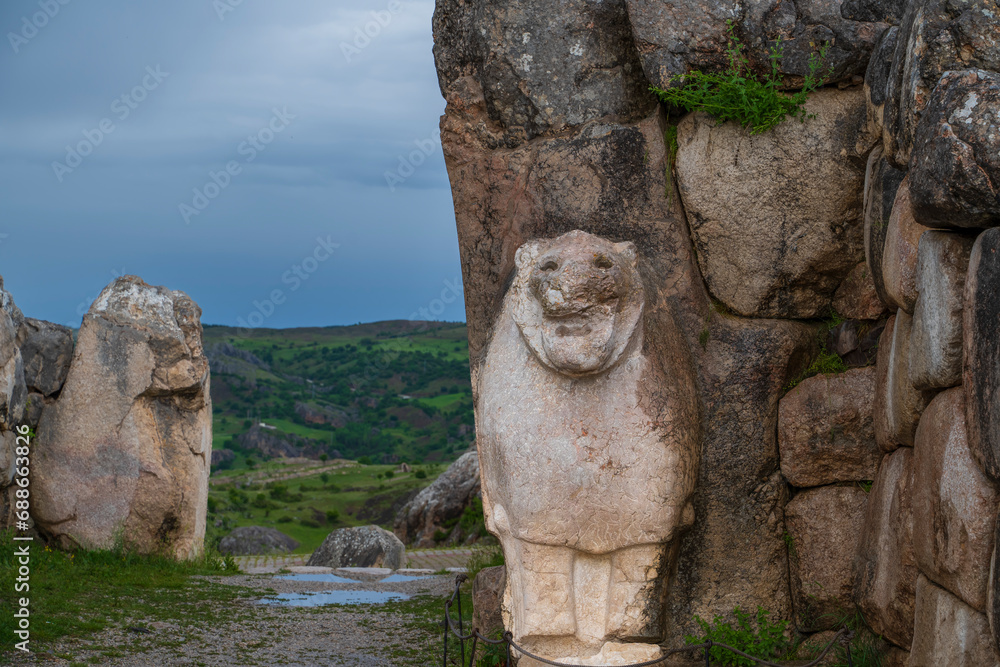 The ancient city of Hattusa located within the borders of Corum province the capital of the Hittite Empire the city's walls tunnels gates statues landscapes reliefs