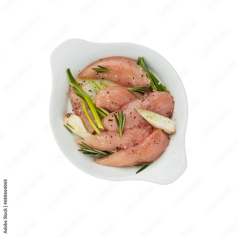 Fresh chicken breast in a porcelain plate cut out isolated transparent background Fresh chicken breast in a porcelain plate cut out isolated transparent background