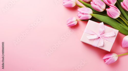 Mother's Day gift and present voucher concept with tulips and copy space. © Chrixxi