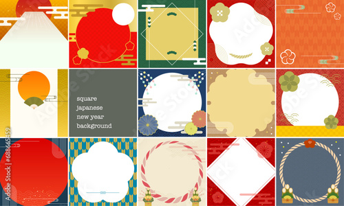 お正月のセールなどに使える正方形のバナーテンプレートセット／ベクター素材
