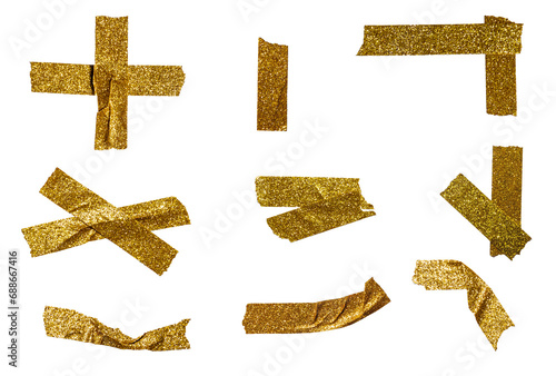 golden glitter tapes on transparent background