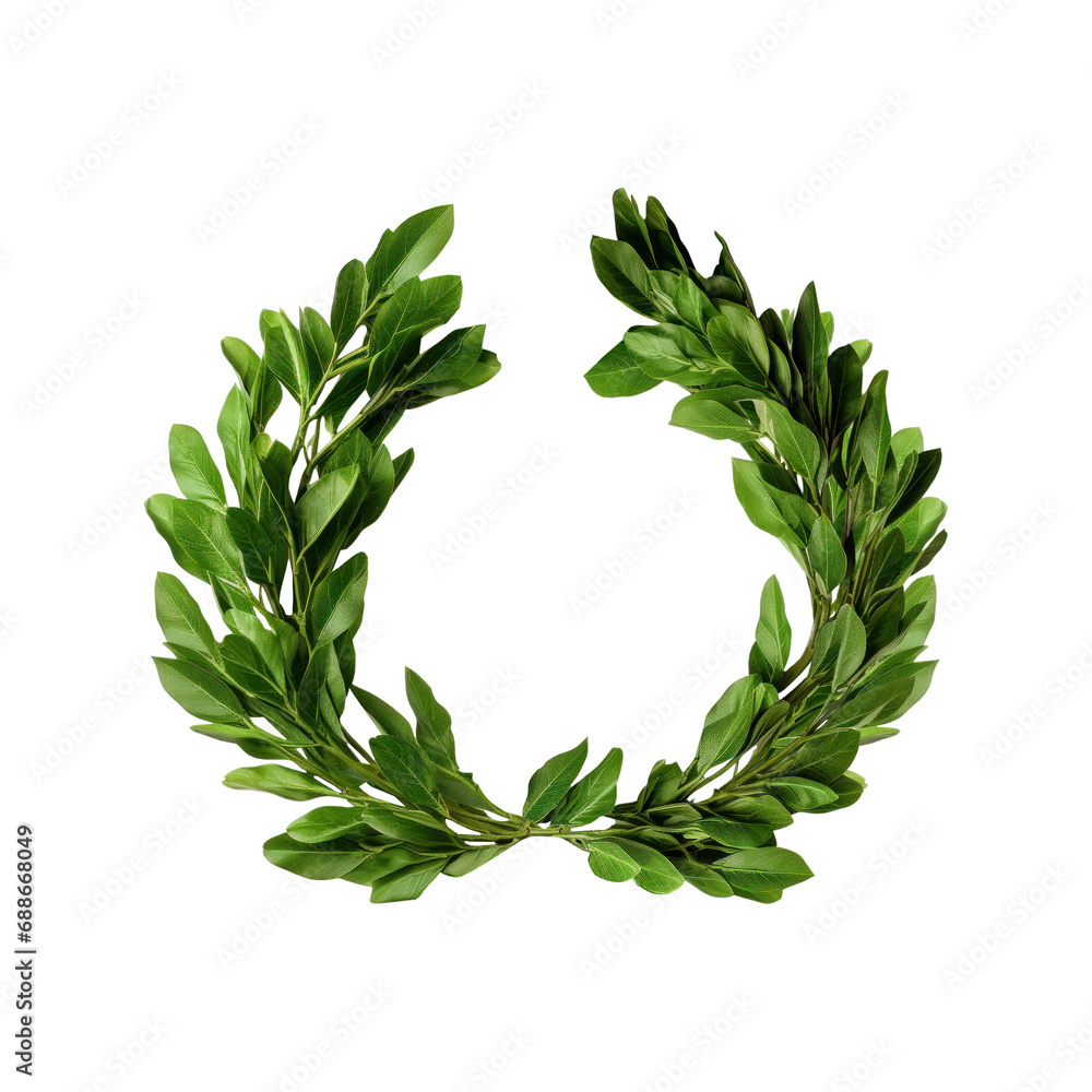 Green laurel wreath. Isolated on transparent background. - obrazy, fototapety, plakaty 