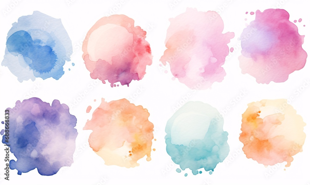 Background with watercolor circular brush strokes in multiple colors - obrazy, fototapety, plakaty 