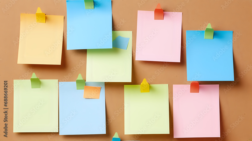 Fototapeta premium note papers on cork board. Generative AI