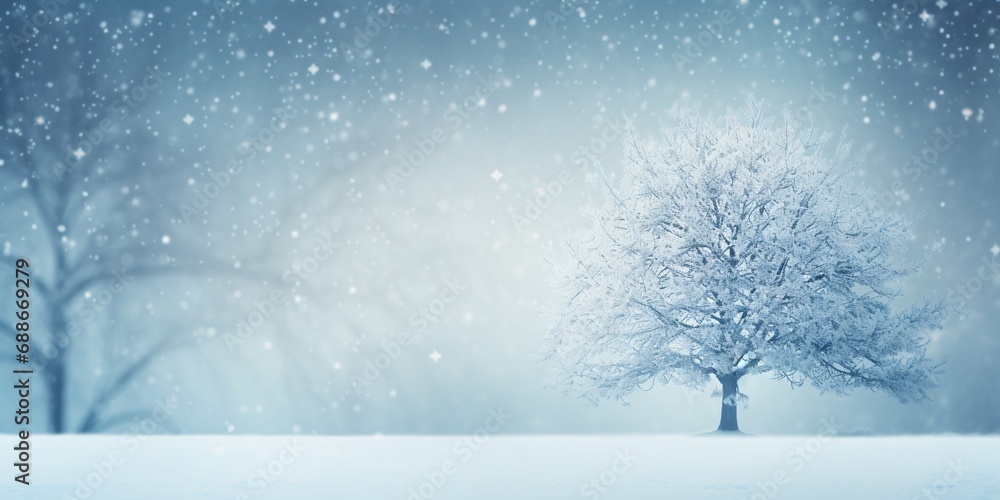 snowy background with a tree in the snow, christmas tree background
