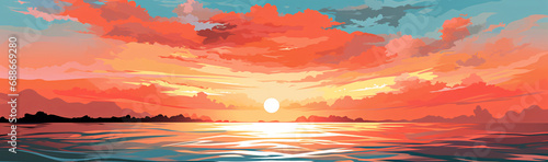 a header painting of a sunset horizon over the sea