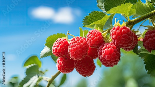 Macro shot of a group of fresh and ripe raspberries