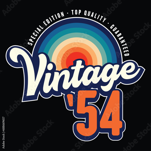 Vintage 1954 70th Birthday vector illustration for shirt and birthday gift for her and for him. 80s retro sunset style graphic.