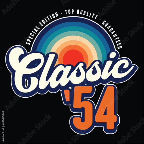 70th Birthday vector illustration for shirt and birthday gift for her and for him. 80s retro sunset style born in 1954 graphic.