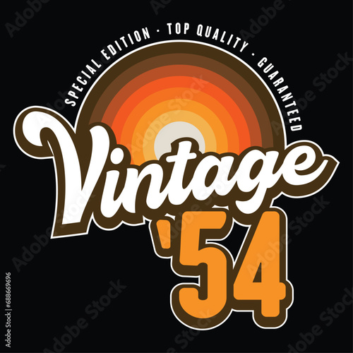 Vintage born in 1954, 80s retro sunset style 70th Birthday vector illustration for shirt and birthday gift for her and for him.