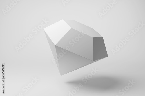White diamond floating in mid air on white background in monochrome and minimalism. Illustration of the concept of luxurious accessories photo