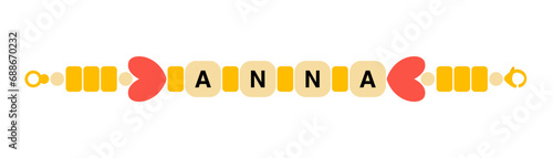 Beaded bracelet with ANNA name flat vector clipart