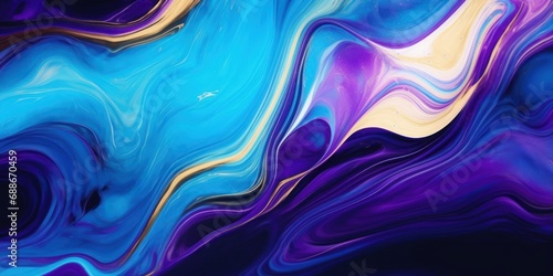 Modern colorful curved background  blue  purple wave  bright neon colors  golden paths  trendy alcohol ink texture  creative hand drawn art illustration  layered art  Generative AI