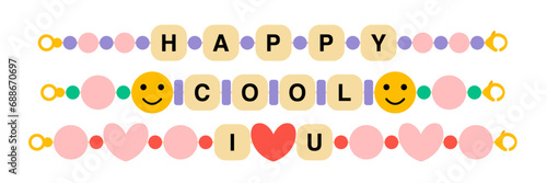 Cool trendy beaded bracelets set. Flat beads bracelets vector set