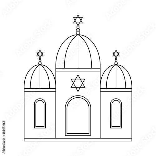 Jewish Synagogue religion building vector line icon