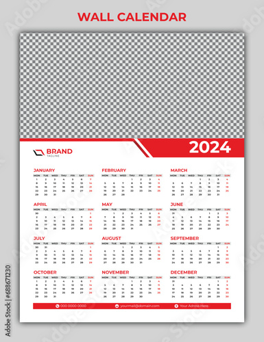 Modern Wall Calendar Design Template for New Year 2024