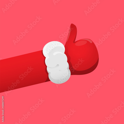 Santa Claus like icon vector illustration isolated on pink background. thumbs up hand santa symbol. Santa hand like