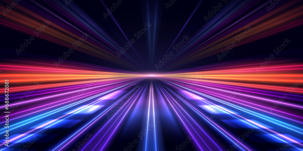 Modern abstract high-speed light trails effect on dark background. Futuristic dynamic movement concept. Speed road, velocity pattern for banner or poster design background.Vector eps10. - obrazy, fototapety, plakaty 