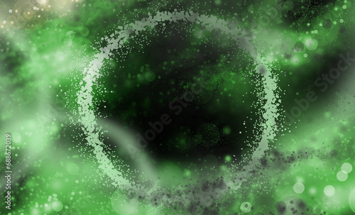 Kosmos - Dunkler Hintergrund mit grünen Lichtbändern und Lichtpunkten mit Bokeh - Rundes Loch