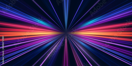 Modern abstract high-speed light trails effect on dark background. Futuristic dynamic movement technology concept. Velocity pattern for banner or poster design background.Vector eps10.