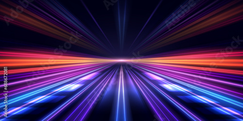Modern abstract high-speed light trails effect on dark background. Futuristic dynamic movement concept. Speed road, velocity pattern for banner or poster design background.Vector eps10. photo