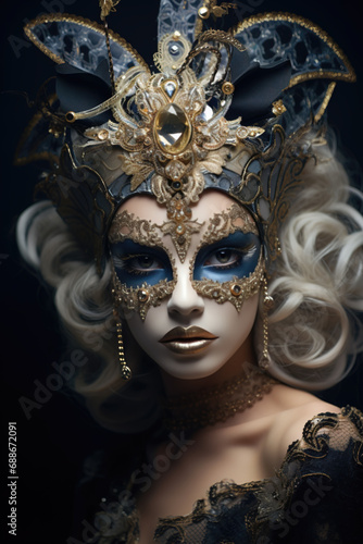Closeup of a beautiful woman in an ornate Venice Carnival Mask © britaseifert