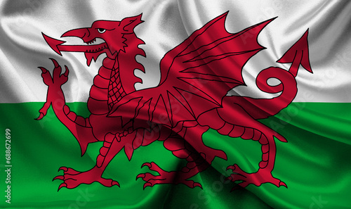 High detailed flag of Wales. National Wales flag. Europe. 3D illustration. photo