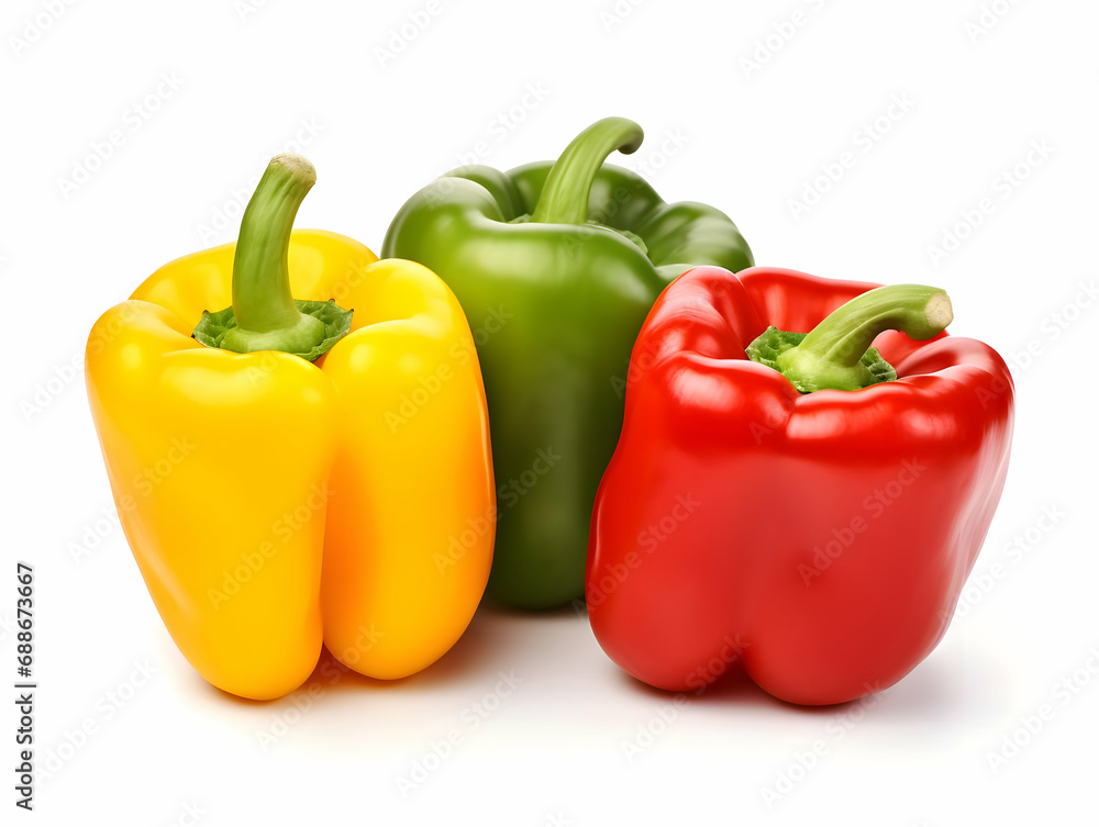 Red yellow and green sweet peppers isolated on white background. High quality Red yellow and green sweet peppers isolated on white background. High quality