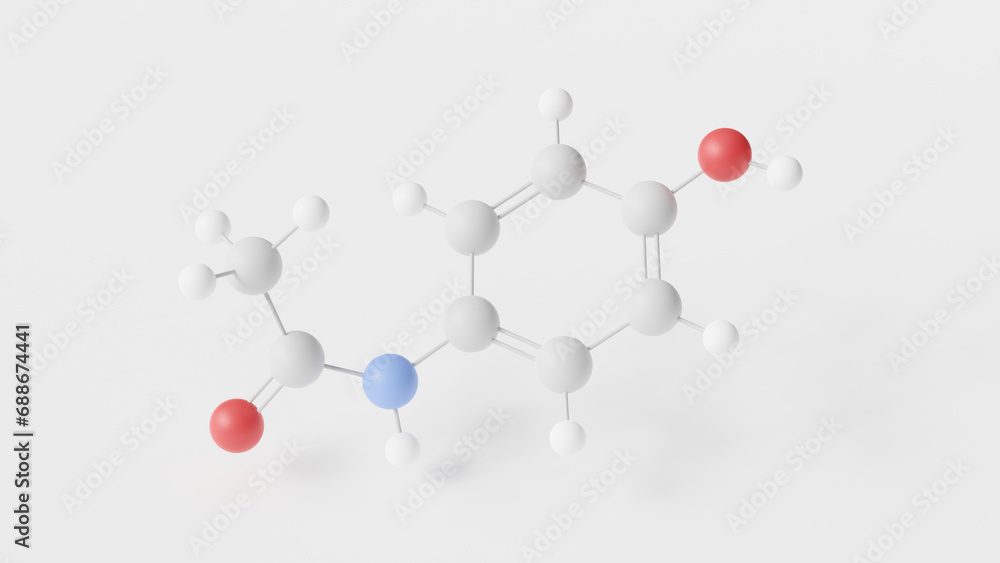 paracetamol molecule 3d, molecular structure, ball and stick model