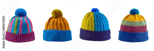 Set of Christmas Knitted beanies hat, isolated over on white background(3) photo