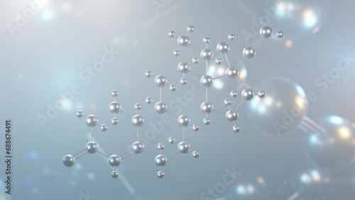 norgestrel molecular structure, 3d model molecule, progestin, structural chemical formula view from a microscope photo