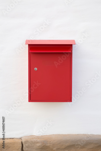 Red simple mailbox on a white wall