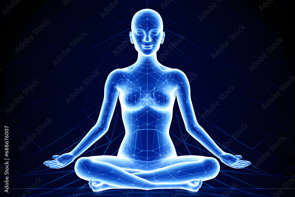 Human energy body, aura, chakra in meditation. Neural network AI generated art - obrazy, fototapety, plakaty 
