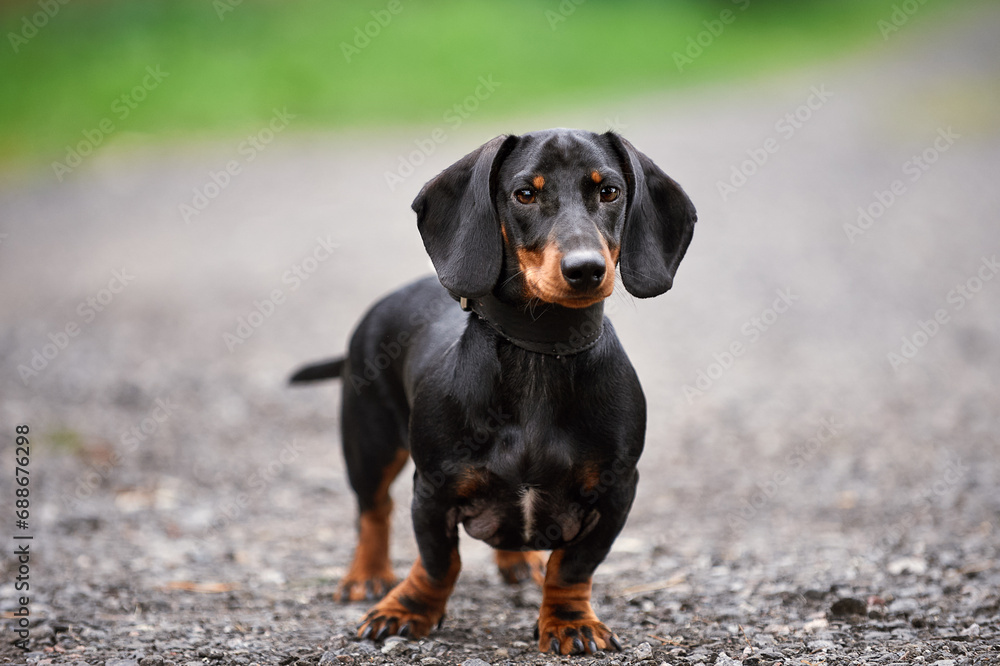 black and tan smooth-haired dachshund beautiful photo