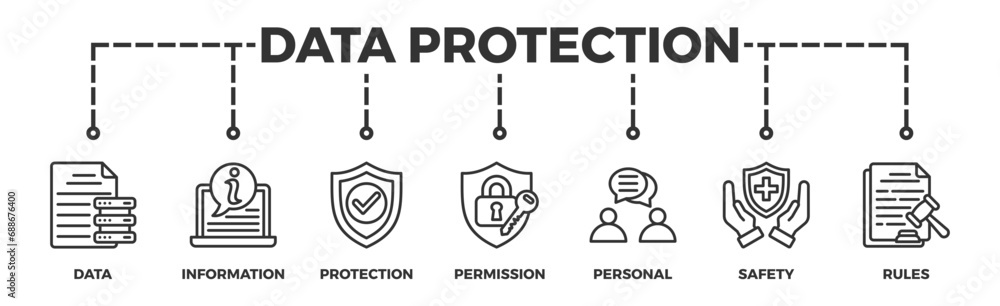 Data protection banner web icon vector illustration concept with icon of data, information, protection, permission, personal, safety and rules Data protection banner web icon vector illustration concept with icon of data, information, protection, permission, personal, safety and rules