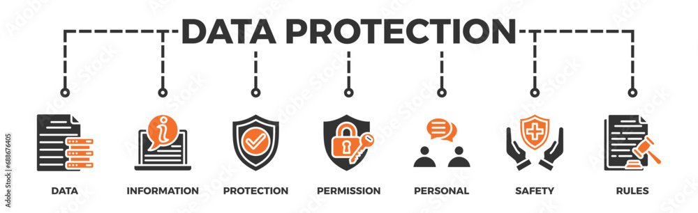 Data protection banner web icon vector illustration concept with icon of data, information, protection, permission, personal, safety and rules Data protection banner web icon vector illustration concept with icon of data, information, protection, permission, personal, safety and rules