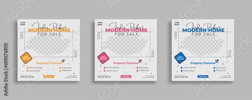 Real estate social media post web square banner template
