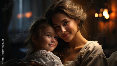 Tender Embrace: Loving Mother Holding Daughter in Heartwarming Moment