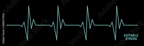 Editable stroke 3d heart diagram, neon EKG, cardiogram, heartbeat line vector design to use in healthcare, healthy lifestyle, medical laboratory, cardiology project.

