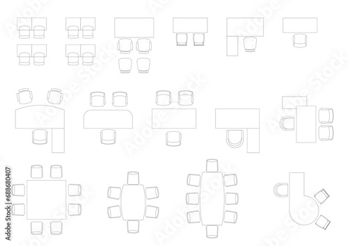 furniture icon interior plan view, top set vector. architecture house table line, home, outline, apartment, collection, isolated, layout, design, project, blueprint. 